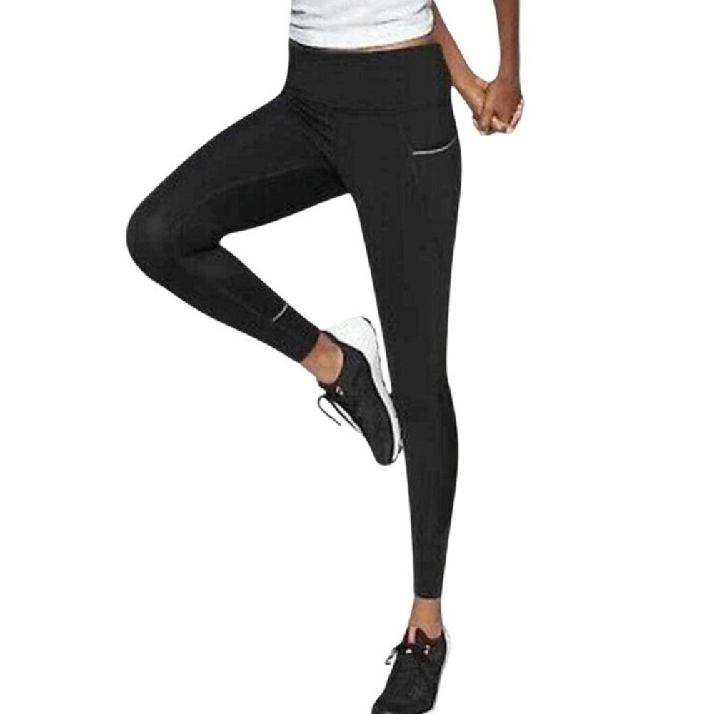 Athleta Womens Black Reflective Relay 2.0 Running Tight Leggings Sz L